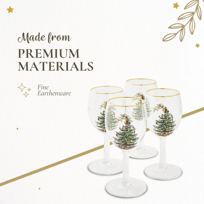 Spode Christmas Tree 13oz Wine Glasses, Set of 4 - Festive Holiday Drinkware with Gold-Rimmed Seasonal Designs, Ideal for Red or White Wine at Christmas Dinners and Family Gatherings - Image 5