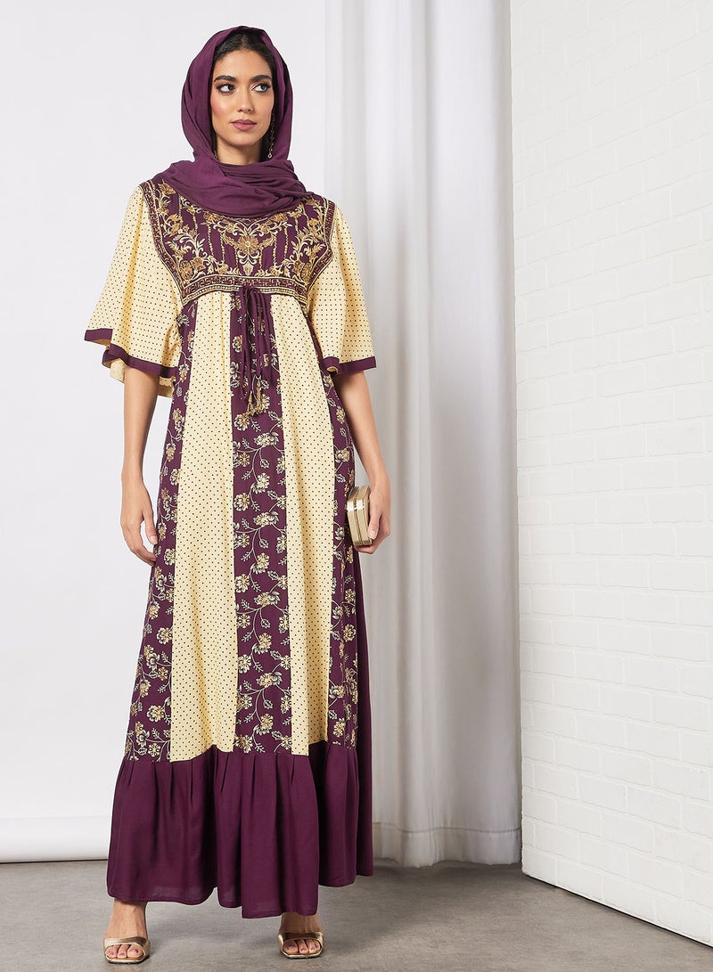 HANA & SARA Embroidered Jalabiya Dress With Sheila  - Image 4