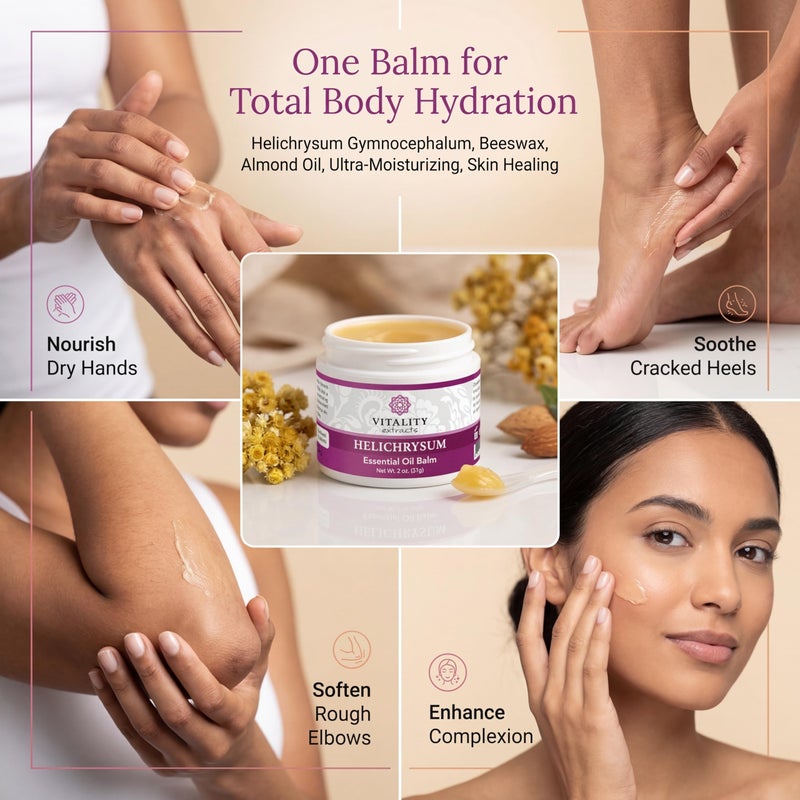 Vitality Extracts Helichrysum Balm - 2oz, Helichrysum Gymnocephalum, Beeswax, Almond Oil, Ultra-Moisturizing, Skin Healing, Full Body Hydration - Image 4