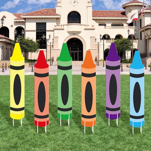 Memorywuu 6 Pcs Kindergarten Graduation Decorations Crayon Yard Signs 315 Inch Large Preschool Graduation Outdoor Decor Crayon Party Photo Props for Classroom School Congrats Grad Back to School Decor - Image 1