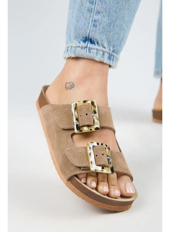 Alona Women's Genuine Leather Double-Strap Vizon Slipper.