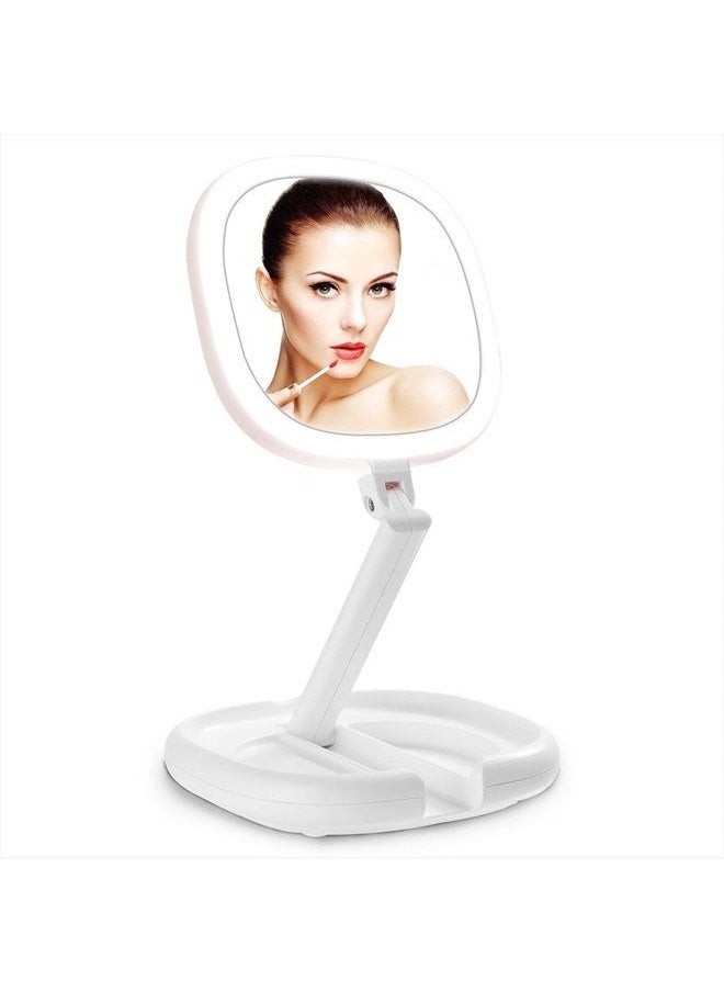 Beautifive Lighted Makeup Mirror, Double Sided Magnifying Mirror, Vanity Mirror with Lights, Smart Design with Brightness&Angle&Height Adjustability, Folding Compact Mirror, LED Mirror for Travel1/7X  - Image 1