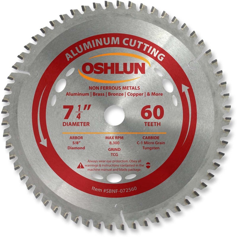 Oshlun SBNF-072560 7-1/4-Inch 60 Tooth TCG Saw Blade with 5/8-Inch Arbor (Diamond Knockout) for Aluminum and Non Ferrous Metals - Image 2