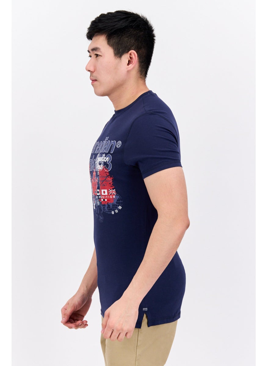 Canadian Peak - Men Round Neck Short Sleeve Embroidered T-Shirt, Navy - Image 1