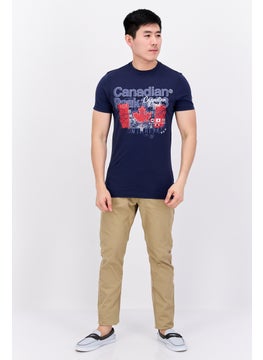 Canadian Peak Men Round Neck Short Sleeve Embroidered T-Shirt, Navy  - Image 4
