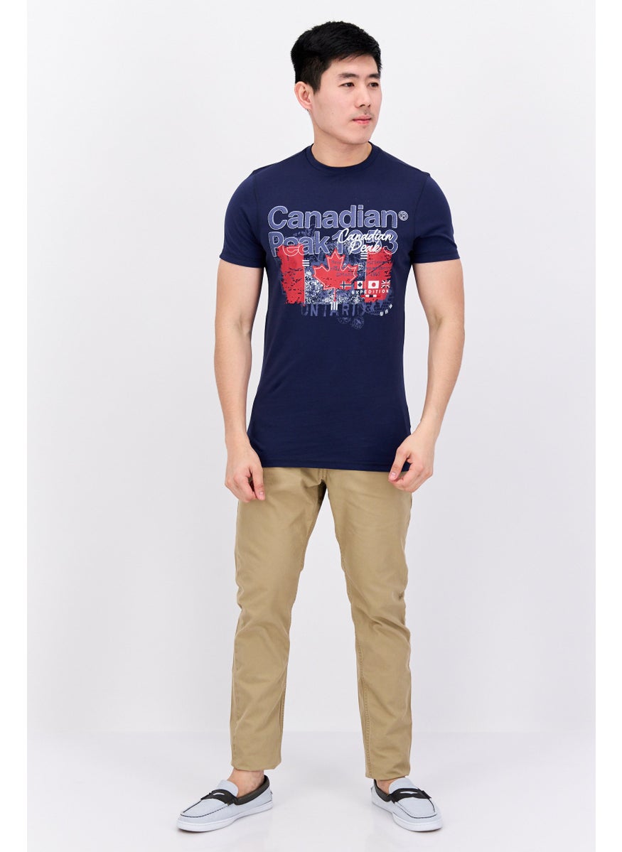 Canadian Peak - Men Round Neck Short Sleeve Embroidered T-Shirt, Navy - Image 1