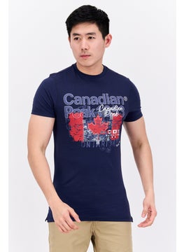 Canadian Peak Men Round Neck Short Sleeve Embroidered T-Shirt, Navy  - Image 1