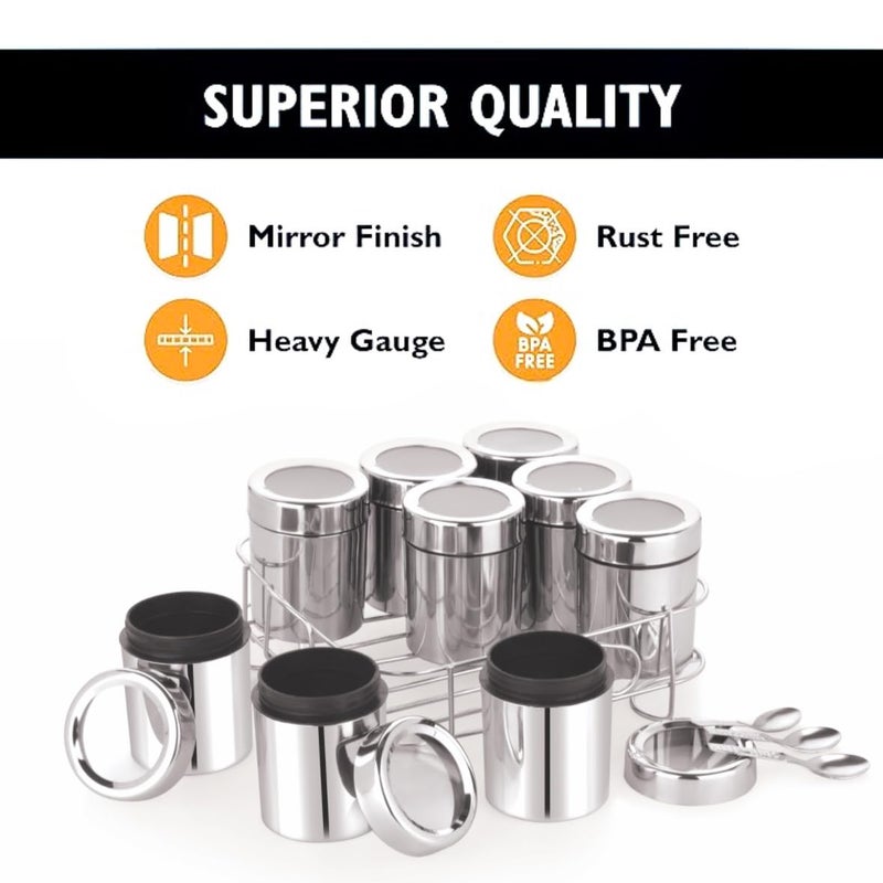 MILTLIFE Square Stainless Steel Masala Box Spice Box with SeeThrough Lid Masala Dani for Kitchen Masala Dabba Steel 9 Containers 9 Spoons for Organized Spice Storage 175 ml Each Container Silver - Image 5