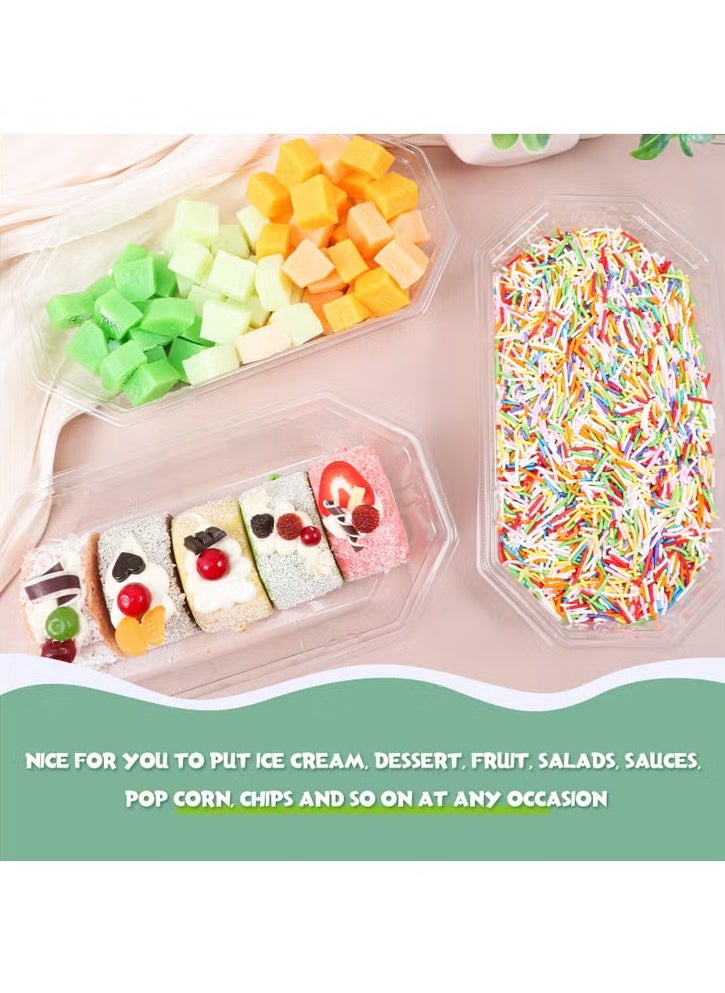 Generic - 100 Pcs Summer Banana Split Boats, Disposable Ice Cream Sundae Bowls, Clear PET Fruit Split Bowls, Plastic Oblong Serving Boat Sundae Splits Bowl Tray, for Dessert Kids Birthday Party - Image 1