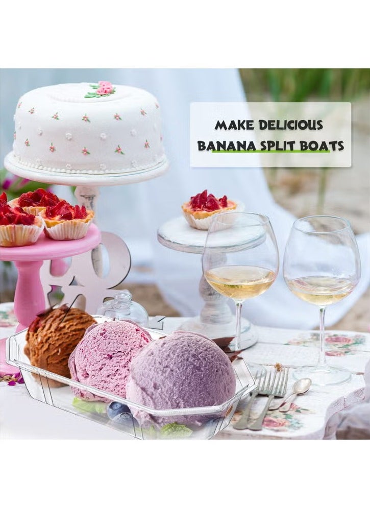 Generic - 100 Pcs Summer Banana Split Boats, Disposable Ice Cream Sundae Bowls, Clear PET Fruit Split Bowls, Plastic Oblong Serving Boat Sundae Splits Bowl Tray, for Dessert Kids Birthday Party - Image 1
