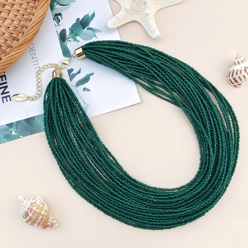 Bocar Multi Layer Chunky Bib Statement Seed Beads Cluster Collar Necklace for Women Gift (NK-10351) - Image 3