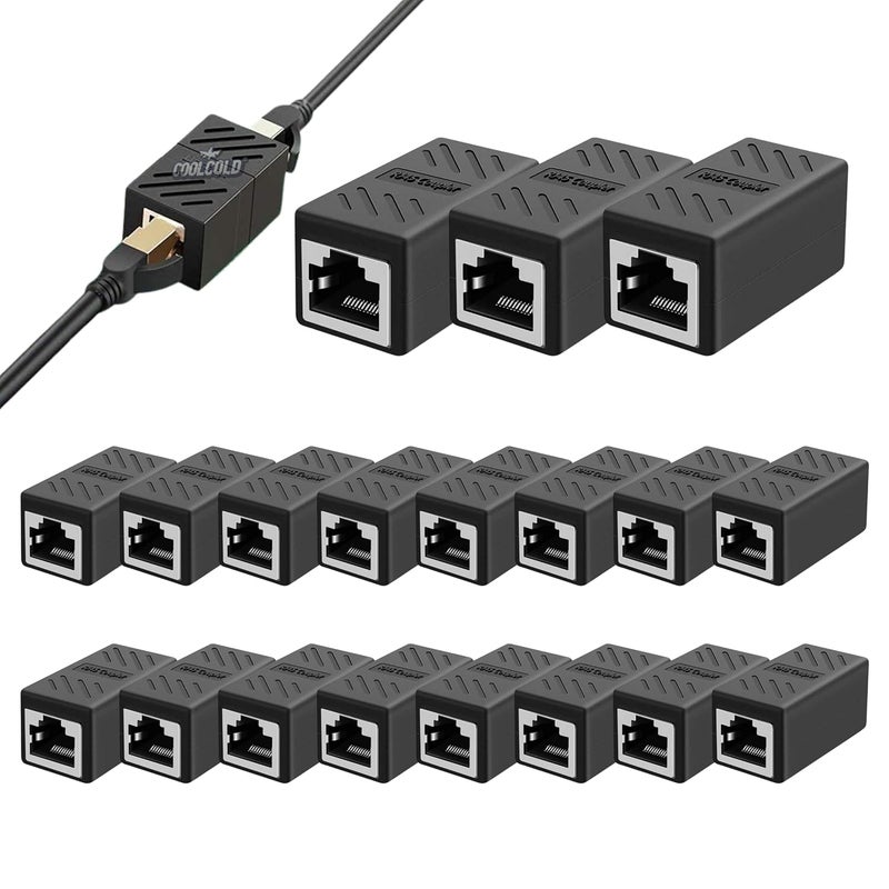 COOLCOLD (Pack of 20) RJ45 Ethernet Coupler Cat7 Cat6 Cat5e LAN Connector Extender Adapter Female to Female Extension Jointer Network Cable Plug Extending Module for Router PC Laptop - Image 1