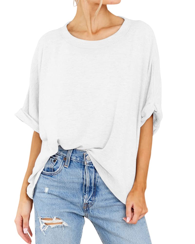 Langwyqu Womens Tops Oversized Tshirts Summer Short Sleeve T Shirts Business Casual Loose Fit Basic Tees Spring Fall Fashion Trendy Clothes 2025 White - Image 2