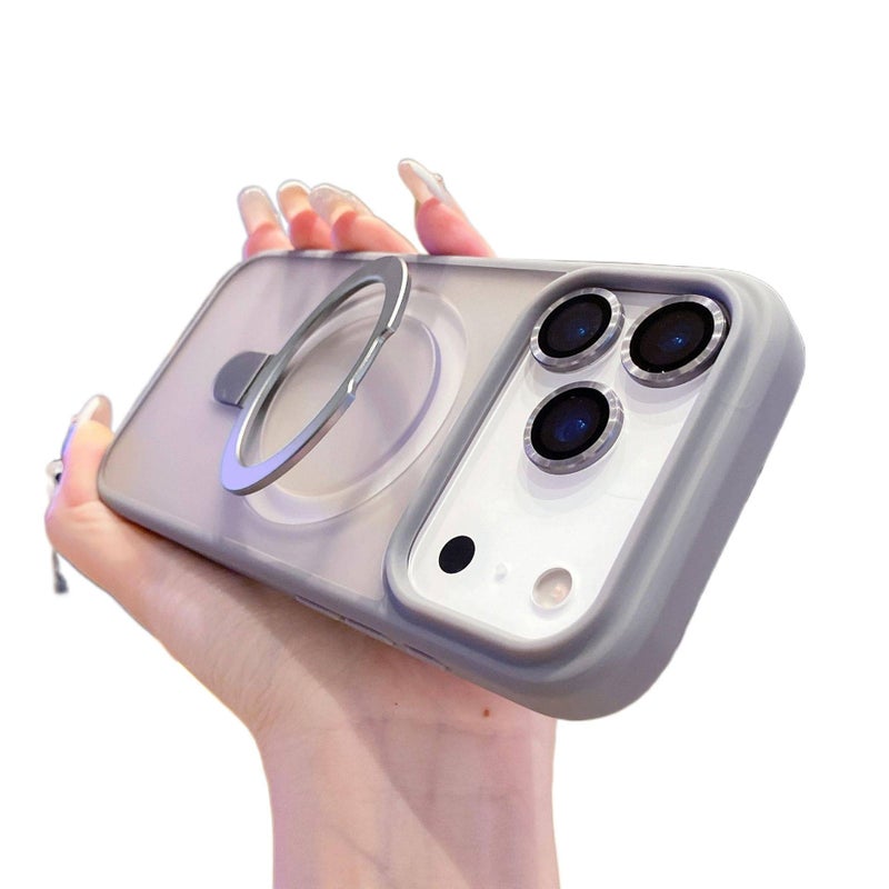 غطاء MagSafe بPC لـ iPhone 13 مع حامل قائم ومغناطيس قوي مع ملمس ناعم مع لمسة نهائية غير لامعة باللون رمادي تيتانيوم مغناطيسي بوظيفة حامل باللون الرمادي - Image 1