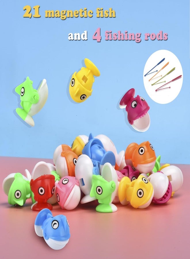 QuadPro Magnetic Fishing Games Set - Fun and Educational Fishing Toys for Toddlers and Kids, Includes 21 Fish, 4 Poles, Rotating Board, and On-Off Music, Perfect Fish Toy for Go Fish Fun - Image 4