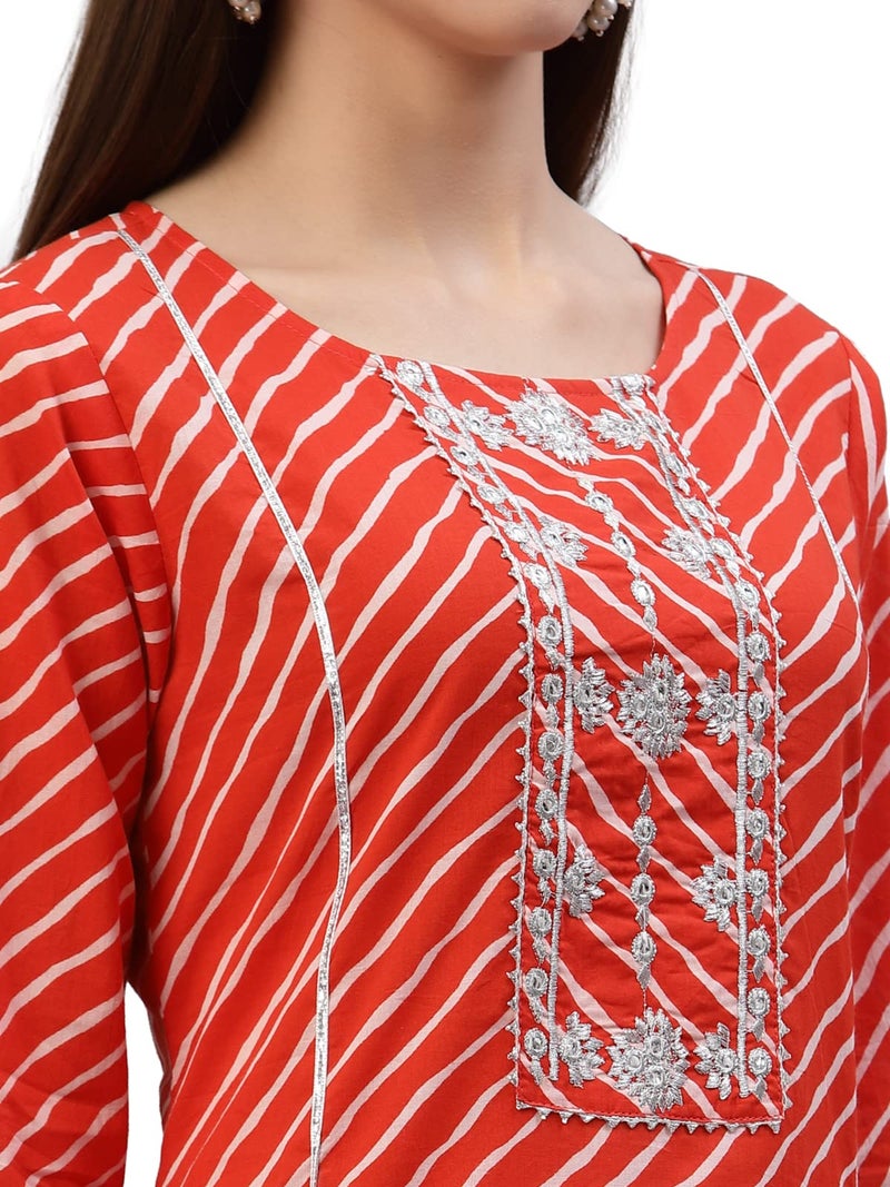 Stylum Women's Lehariya Printed Cotton Straight Kurta Orange - Image 5