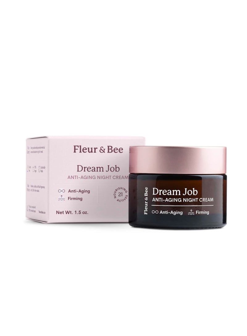 FLEUR & BEE Anti Aging Night Cream | Clean, 100% Vegan | Overnight Repair Face Cream to Improve Fine Lines and Wrinkles | Dream Job 1.5 oz