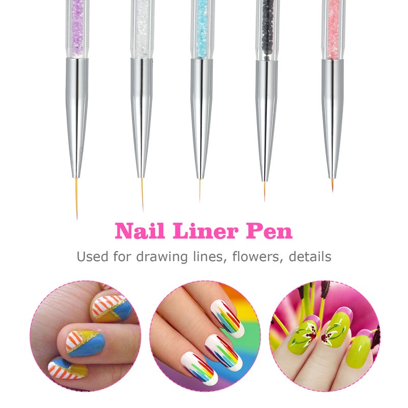 10 Pcs Nail Art Brushes Kit Dual-end Nail Liner Pen Nail Dotting Pen Nail Art Tips Builder Acrylic Rhinestone Handles - Image 5