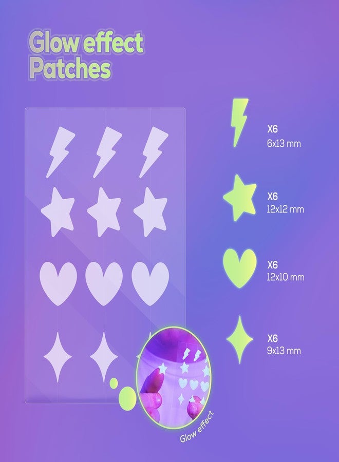 HANHOO Glow Blemish Patch, 24 Count, Glow in the Dark Pimple Patches, Multi-shaped Zit Stickers, Reduces Size of Blemishes, Acne Spot Treatment, Gentle Blemish Care, Korean Skincare - Image 2