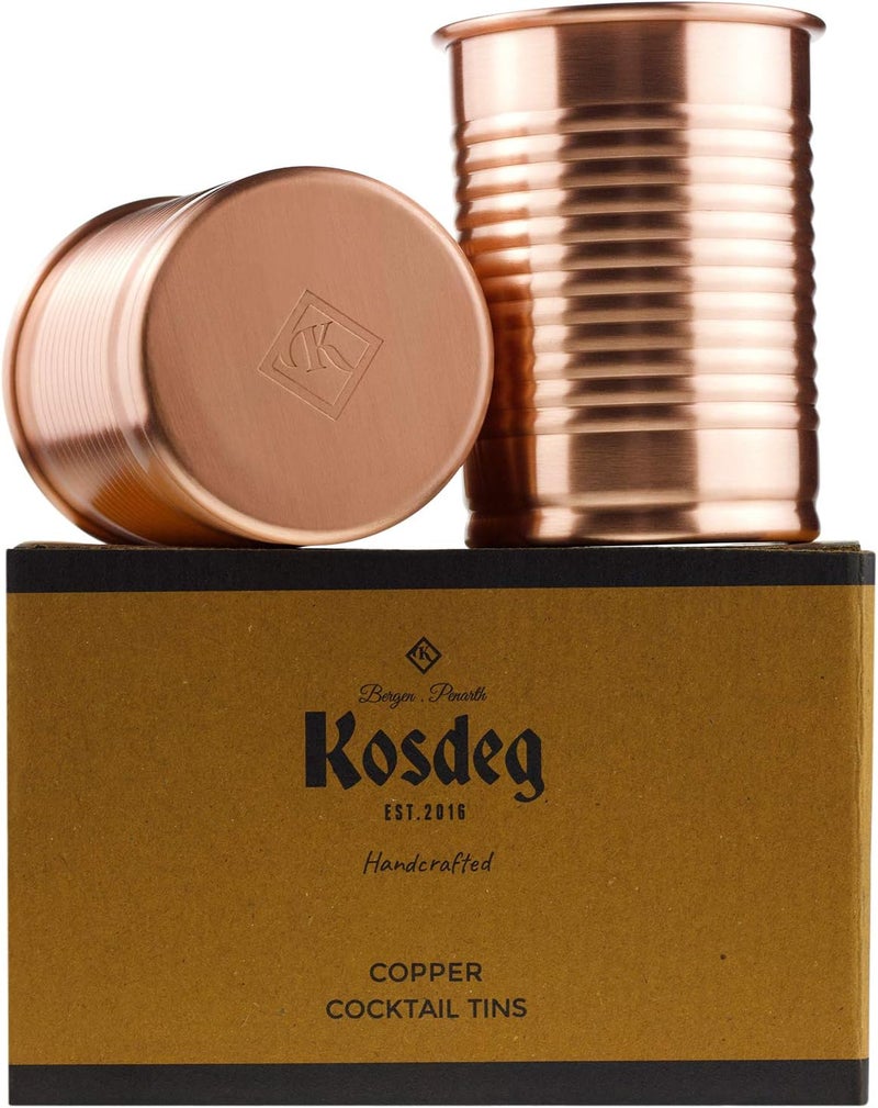 Kosdeg Copper Cocktail Tins Set of 2 12oz - Copper Cups For Drinking - Bean Tin Design - Perfect Copper Mug Bar Set for Tastier Drinks - Metal Tumbler gets Ice Cold In Seconds - Image 1