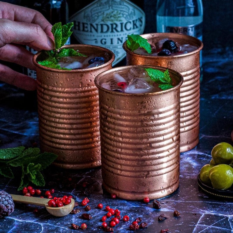 Kosdeg Copper Cocktail Tins Set of 2 12oz - Copper Cups For Drinking - Bean Tin Design - Perfect Copper Mug Bar Set for Tastier Drinks - Metal Tumbler gets Ice Cold In Seconds - Image 2