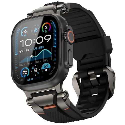 ULTIMAL Rugged Band for Apple Watch Ultra 321 49mm Series 1110987654 SE 46mm45mm44mm Waterproof Soft TPU Strap with Stainless Steel Buckle Connectors SweatResistant Easy to Clean Fits 155225mm Wrist BlackGray - Image 1