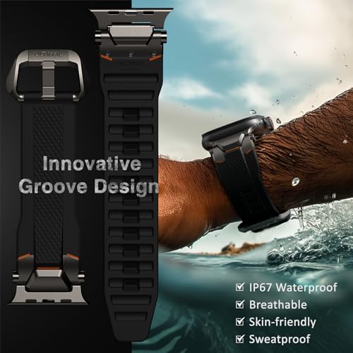 ULTIMAL Rugged Band for Apple Watch Ultra 321 49mm Series 1110987654 SE 46mm45mm44mm Waterproof Soft TPU Strap with Stainless Steel Buckle Connectors SweatResistant Easy to Clean Fits 155225mm Wrist BlackGray - Image 3