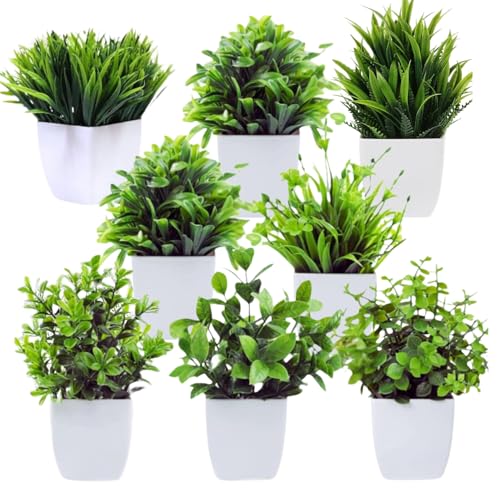 Go Hooked Artificial Plants Small, Mini Artificial Plants Indoor for Home Farmhouse Bathroom Shelf Dcor Height 17CM Green and White 8 (Design May Vary) - Image 1