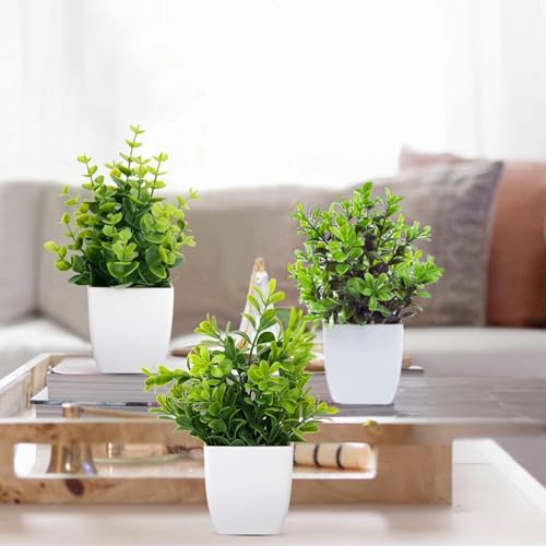 Go Hooked Artificial Plants Small, Mini Artificial Plants Indoor for Home Farmhouse Bathroom Shelf Dcor Height 17CM Green and White 8 (Design May Vary) - Image 5