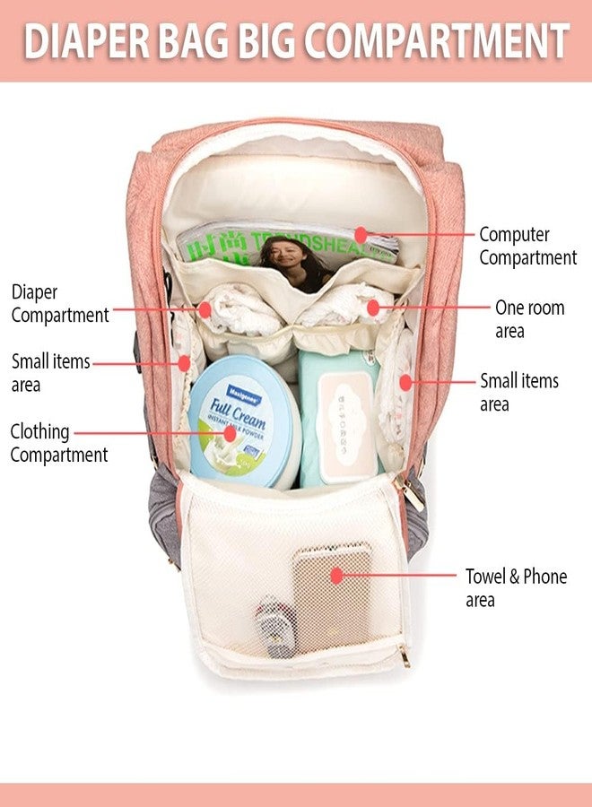 Winnies Diaper Bag for Mothers for Travel | Baby Diaper Bag Backpack for Travelling | Insulated & Waterproof Diaper Backpack | Maternity Bag for Mother and Baby (Pink/Grey) - Image 5