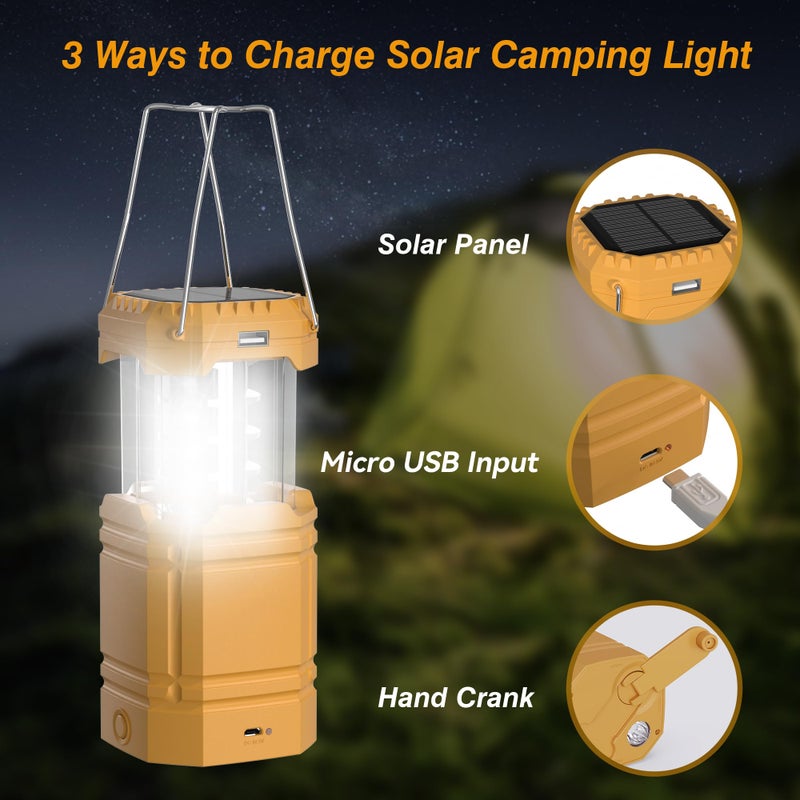 Mesqool Electric LED Camping Lantern,Portable Solar Hand Crank Flashlight for Emergency, Rechargeable Bright Survival Tent Lantern with Long Hours,USB Charger for Power Outages,Hurricane Light - Image 4