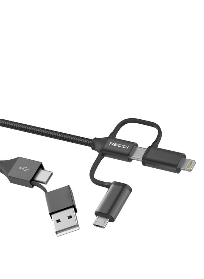 Recci Multi-use charging cable, 6 in 1, 100cm, Lightning, Micro Type C, USB, and can twist the connection type as you want, black - Image 4