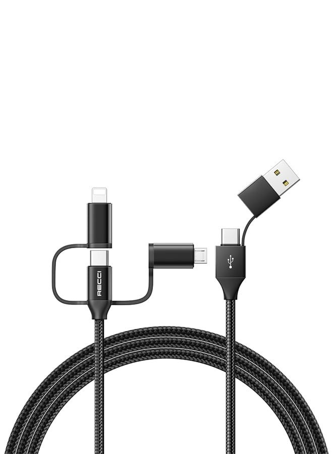 Recci Multi-use charging cable, 6 in 1, 100cm, Lightning, Micro Type C, USB, and can twist the connection type as you want, black - Image 2