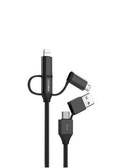 Recci Multi-use charging cable, 6 in 1, 100cm, Lightning, Micro Type C, USB, and can twist the connection type as you want, black  - Image 1