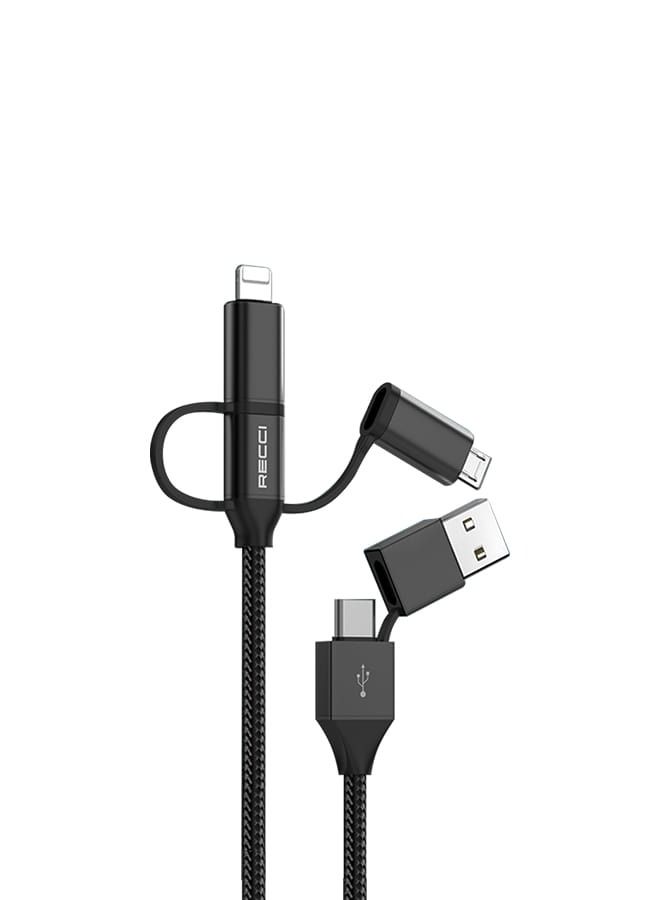 Recci Multi-use charging cable, 6 in 1, 100cm, Lightning, Micro Type C, USB, and can twist the connection type as you want, black - Image 1