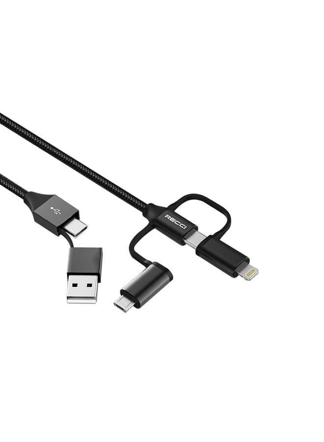 Recci Multi-use charging cable, 6 in 1, 100cm, Lightning, Micro Type C, USB, and can twist the connection type as you want, black - Image 3