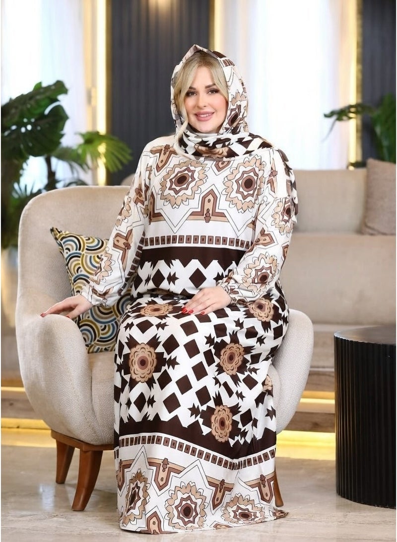 اسدال حريمي واسع مشجر بنقشة هندسية تراثية — جلابية صلاة محتشمة مريحة ستايل عملي للبيت والصلاة والخروجات الخفيف مناسب لصلاه العيد كود 3019 - Image 3