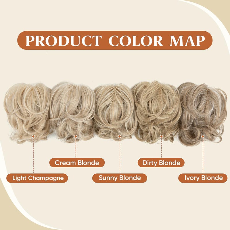 youngways Claw Clip Short Ponytail Messy Bun Hair Piece Bendable Hair Branch Extensions Fluffy Wavy Curly Synthetic Versatile Sunny Blonde Hairpieces - Image 4
