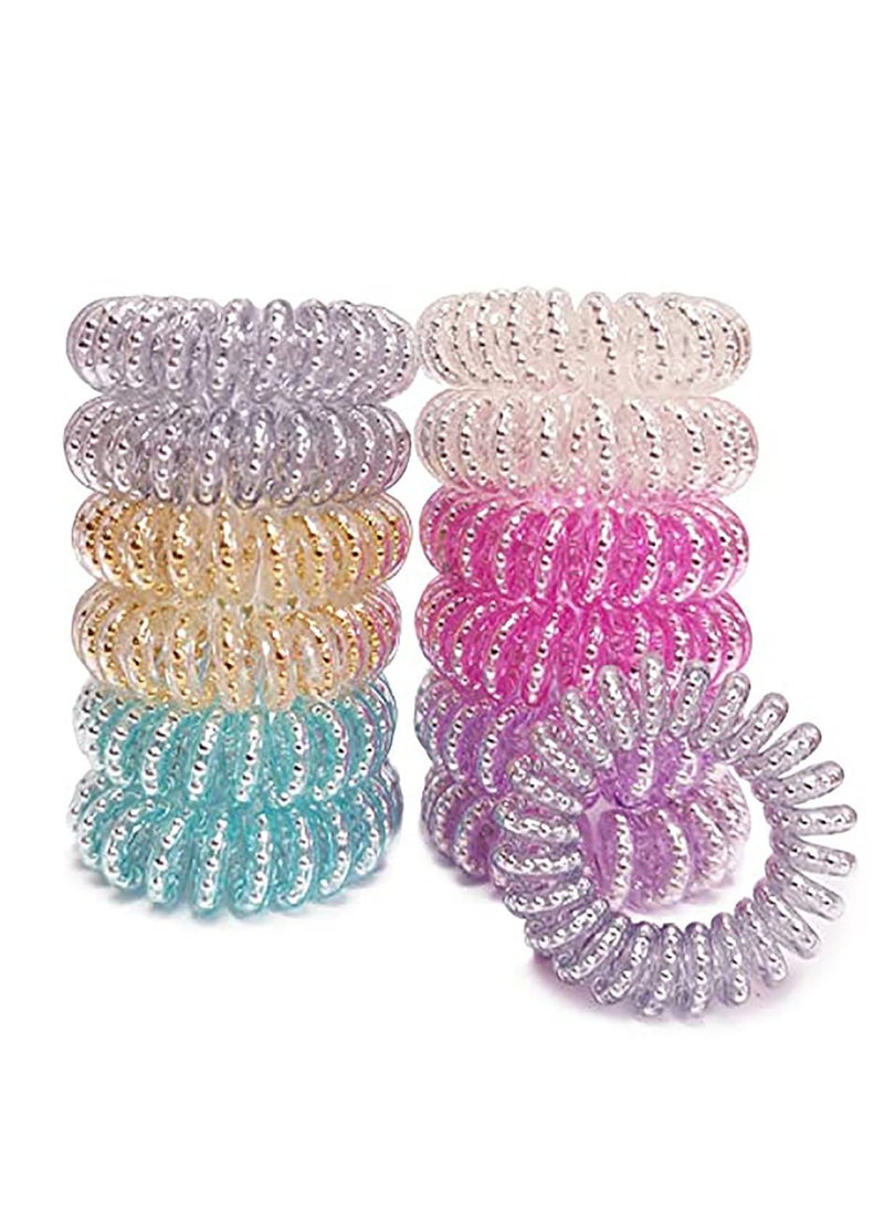 Y&D Spiral Hair Ties, 12 Pack Coil Ties Elastics Band Multiple Colour Waterproof Phone Cord Scrunchies Coils Accessories for Women Girls  - Image 1