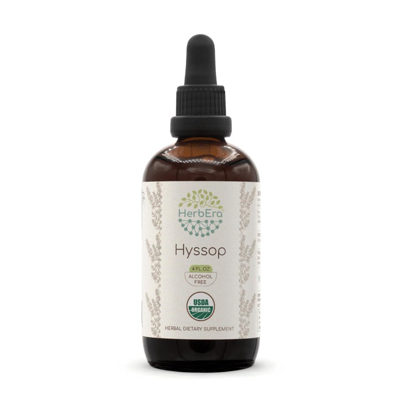HerbEra Hyssop B120 USDA Organic Tincture AlcoholFree Extract HighPotency Herbal Drops Certified Organic Hyssop Hyssopus officinalis Dried Root 4 oz