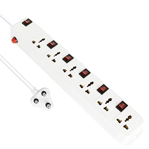 FEDUS 5 Meter Long Extension Board Extension Box|Spike Guard 6 Socket 6 Switch Junction Box With Switch,Extension Cords Cord,Spike Buster,Extension Board With Wire (6 Socket 6 Switch),240 Volts,White - Image 1