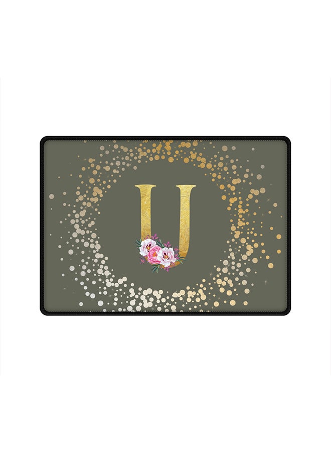 Stylizedd Designer Gaming Mouse Pad Anti-Skid Mousepad Large Keyboard Mouse Pad Desk Mat Custom Monogram Initial Letter Floral Pattern Alphabet - U(Olive Green) - Image 1