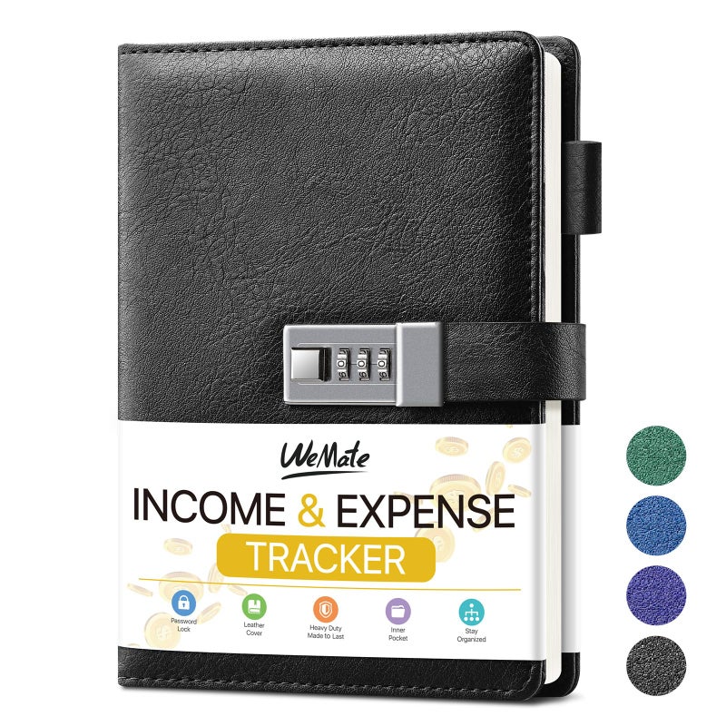 WEMATE Accounting Ledger Book with Lock, Accounting Log, Tracking Income & Expenses Deposits, Expense Tracker Notebook for Small Business Bookkeeping & Personal Use A5 Black 8.5x5.3" - Image 1
