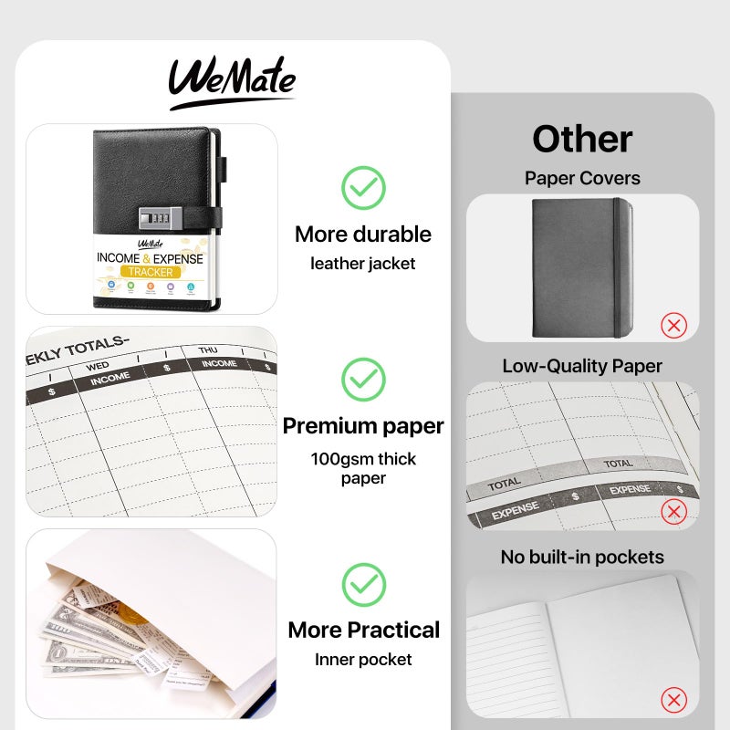 WEMATE Accounting Ledger Book with Lock, Accounting Log, Tracking Income & Expenses Deposits, Expense Tracker Notebook for Small Business Bookkeeping & Personal Use A5 Black 8.5x5.3" - Image 4