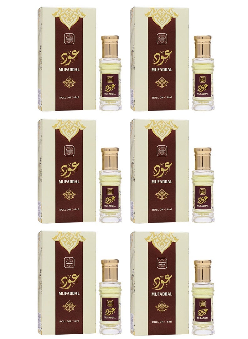 Oud Mufaddal Perfume Oil Roll-On for Men & Women - 6ml (Pack of 6)