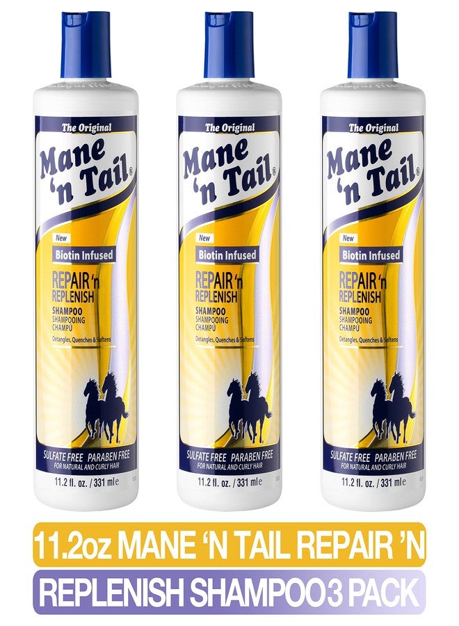 ماين ان تيل شامبو Mane 'n Tail Repair 'n Replenish (عبوة من 3) - نظام تنظيف وتغذية لطيف خالٍ من الكبريتات لشعر أكثر صحة ونعومة (11.2 أونصة لكل عبوة) - Image 3