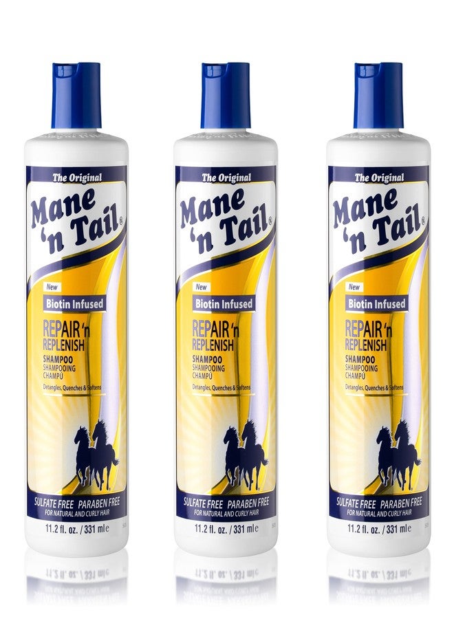 ماين ان تيل شامبو Mane 'n Tail Repair 'n Replenish (عبوة من 3) - نظام تنظيف وتغذية لطيف خالٍ من الكبريتات لشعر أكثر صحة ونعومة (11.2 أونصة لكل عبوة) - Image 1