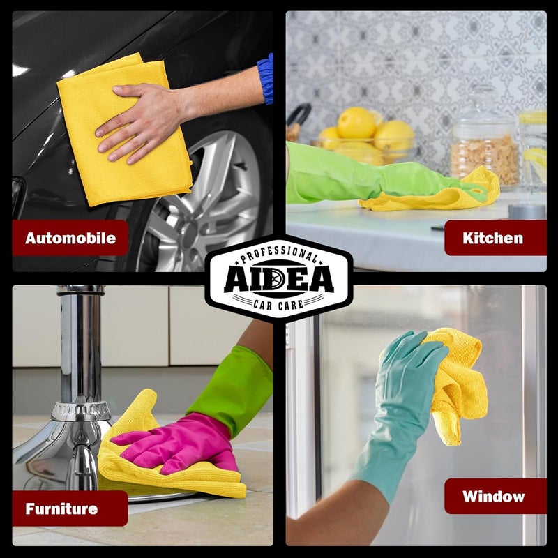 أيديا قطعة قماش تنظيف من الألياف الدقيقة AIDEA، 20 قطعة، مناشف من الألياف الدقيقة للسيارات، قطع قماش سيارة متعددة الأغراض فاخرة، قطع قماش تنظيف للغبار، مناشف ماصة للسيارات الرياضية متعددة الاستخدامات، المنزل، المطبخ، النوافذ، 12×12 بوصة، أصفر - Image 5