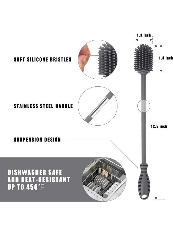 ddLUCK ME Silicone Bottle Cleaning Brush with Long Handle, 12.5" Water Bottle Cleaner for Baby Bottles, Hydro Flask, Sports Bottle, Vase, Glassware, Perfect for Smaller Diameter Bottle Openings - Image 4