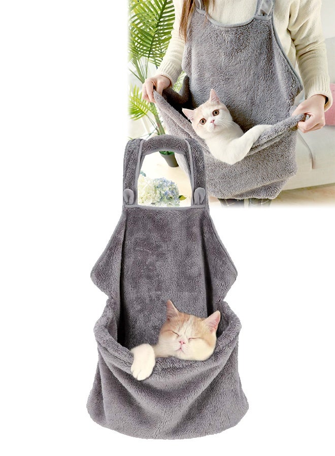 Pet Plush Carrier Apron,Cat Apron Carrier with Adjustable Sleeping Bag,Free Shoulder Carry Soft Breathable Pet Apron, for Small Sized Animals,Grey - Image 1